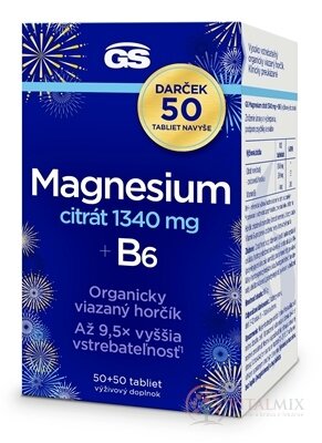 GS Magnesium citrát 1340 mg + B6 Dárek tbl 50+50 navíc (100 ks)