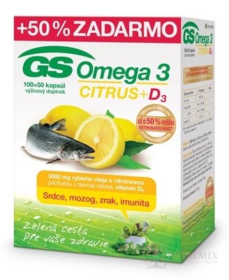 GS Omega 3 CITRUS + D3 cps 100 + 50 (50% zdarma) (150 ks)