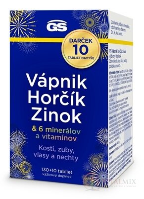 GS Vápník Hořčík Zinek Dárek tbl (+ 6 minerálů a vitamínů) 130+10 navíc (140 ks)