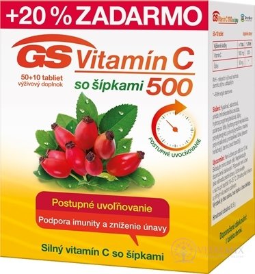 GS Vitamin C 500 se šipkami tbl 50 + 10 (20% zdarma) (60 ks)