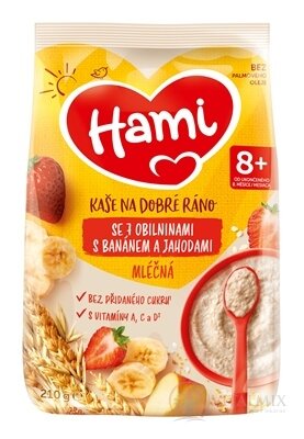 Hami mléčná kaše se 7 obilovinami pro dobré ráno s banánem a jahodami (od ukonč. 8. měsíce) 1x210 g