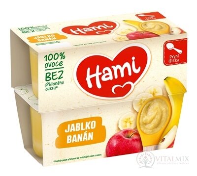 Hami ovocný příkrm 100% ovoce Jablko a banán první lžička (od ukonč. 4. měsíce) 4x100 g (400g)