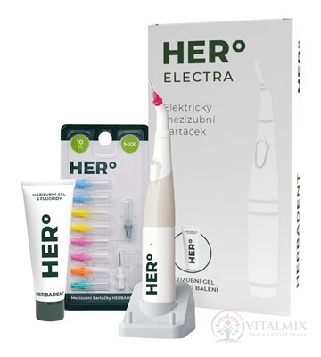 HERBADENT HERo ELECTRA Mezizubní elektrický kartáček přístroj s nástavci a mezizubním gelem 1x1 set