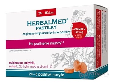 HERBALMED PASTILKY pro posílení imunity - Dr.W. (Echinacea, rakytník, 20 bylin, vit.C) pastilky 24 + 6 navíc (30 ks)