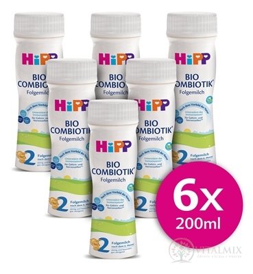 HiPP 2 BIO COMBIOTIK tekutá pokračovací mléčná kojenecká výživa (od ukonč. 6. měsíce) 6x200 ml (1200 ml)