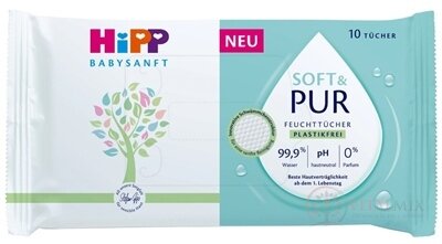 HiPP BabySANFT SOFT &amp; PUR Čistící vlhčené ubrousky 1x10 ks