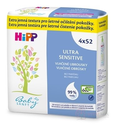 HiPP BabySANFT Vlhčené ubrousky ultra sensitiv, čistící (inov. 2021) 4x52 ks