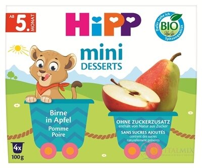 HiPP BIO 100% OVOCE Jablka s hruškami ovocný příkrm (od ukonč. 4. měsíce) 4x100 g (400 g)