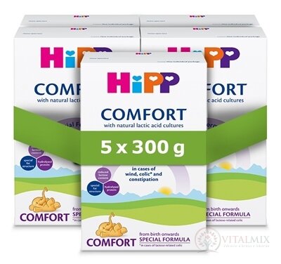 HiPP Comfort, speciální kojenecká výživa při nadýmání a zácpě, 5 × 300 g
