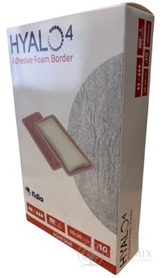 HYALO4 Adhesive Foam Border krytí na rány, silikonové, pěnové (PU) s okraji, adhezivě, 10x20 cm, 1x10 ks