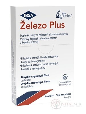IBSA Železo Plus orodispergovatelný film, příchuť citron 1x20 ks