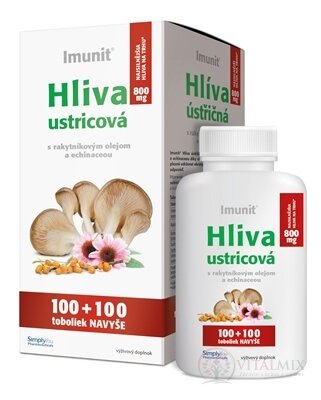 Imunit HLÍVA ústřičná 800 mg s rakytník. a echinata. cps 100 + 100 navíc (BONUS), 1x200 ks