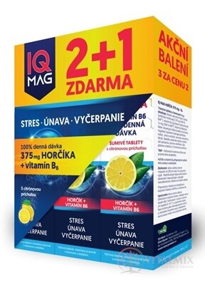 IQ MAG HOŘČÍK 375 mg + Vitamin B6 šumivé tablety citrónová příchuť (2+1 zdarma) 3x20 ks (60 ks)
