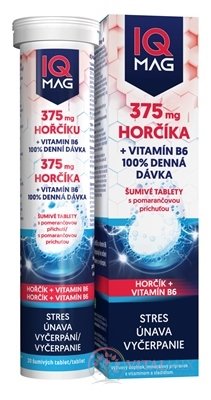 IQ MAG HOŘČÍK 375 mg + Vitamin B6 šumivé tablety s pomerančovou příchutí 1x20 ks