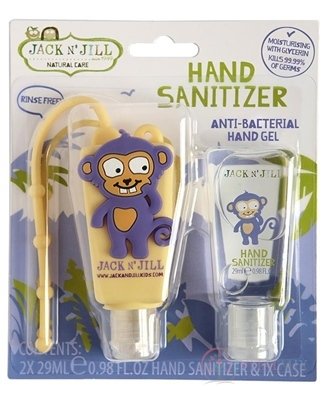 JACK N&#39;JILL Antibakteriální gel na ruce pro děti s pouzdrem OPICE 2x29 ml