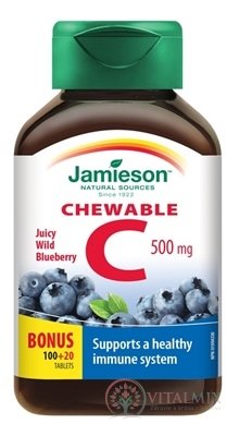 JAMIESON VITAMIN C 500 mg borůvka tbl na cucání, 100 + 20 zdarma (120 ks)