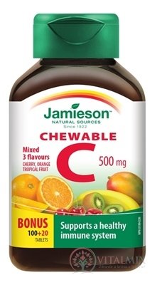 JAMIESON VITAMIN C 500 mg mix tbl na cucání, 100 + 20 zdarma (120 ks)