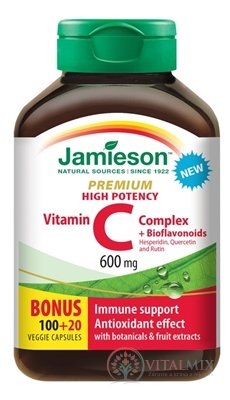 JAMIESON VITAMIN C PREMIUM 600 mg S BIOFLAVONOIDY cps s přírodními rostlinnými výtažky 100+20 zdarma (120 ks)