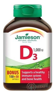 JAMIESON VITAMIN D3 1000 IU cps (měkké gelové tobolky) 150 + 30 zdarma (180 ks)