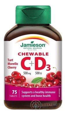 JAMIESON VITAMÍNY C a D3 třešeň 500 mg / 500 IU tbl na cucání (cherry) 1x75 ks