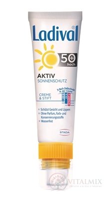 Ladival AKTIV na obličej a rty SPF 50+ (2 v 1) krém 30 ml a tyčinka 3,2 g, 1x1 set