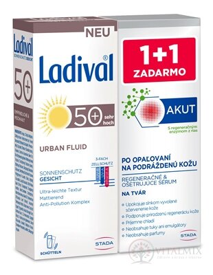 Ladival URBAN fluid 50+SPF + Akut Face serum krém na ochranu obličeje při opalování 50 ml + sérum po opalování 50 ml, 1x1 set