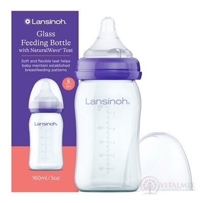 Lansinoh Skleněná kojenecká láhev s NaturalWave dudlíkem (pomalý průtok SF) 1x160 ml