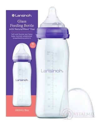 Lansinoh Skleněná kojenecká láhev s NaturalWave dudlíkem (střední průtok MF) 1x240 ml