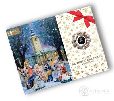 LEROS BYLINNÝ ADVENTNÍ KALENDÁŘ S BETLEHEMEM 4 24 druhů čajů po 1 sáčku + vystřihovací postavičky 24 ks + jmenovky 24 ks (inov. 2024), 1x1 set