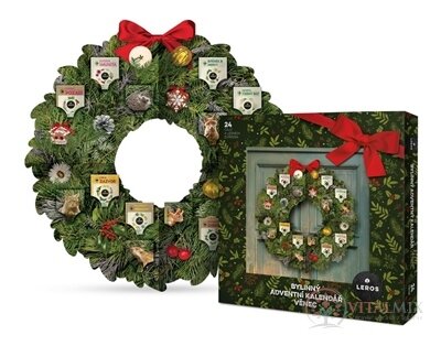 LEROS BYLINNÝ ADVENTNÍ KALENDÁŘ VĚNEC 4 24 druhů čajů po 1 sáčku + ozodoby na věnec 24 ks (39,3 g) (inov. 2024), 1x1 set