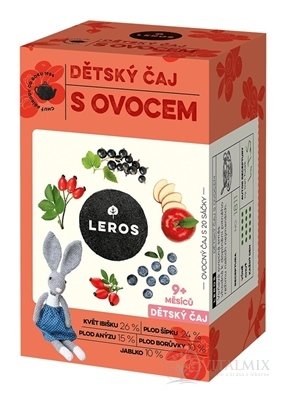 LEROS DĚTSKÝ ČAJ S OVOCÍM nálevové sáčky (od 9+ měsíců) (inov. 2021) 20x2 g (40 g)