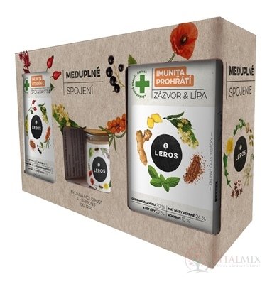 LEROS MEDUPLNÉ SPOJENÍ čaj Zázvor &amp; lípa 20x2 g + čaj Šipka &amp; rakytník 20x2 g + med 200 g, 1x1 set