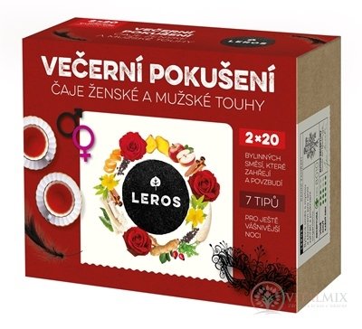 LEROS VEČERNÉ POKUŠENÍ čaj Ženská touha 20x2 g + čaj Mužská touha 20x2 g, 1x1 set