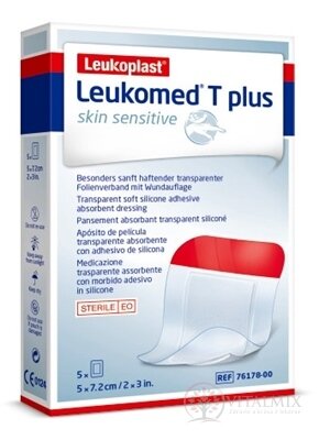 LEUKOPLAST LEUKOMED T PLUS SKIN SENSITIVE filmové krytí s polštářkem, sterilní, 5x7,2 cm, 1x5 ks