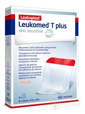 LEUKOPLAST LEUKOMED T PLUS SKIN SENSITIVE filmové krytí s polštářkem, sterilní, 8x10 cm, 1x5 ks