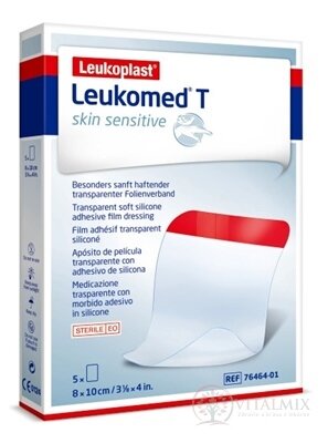 LEUKOPLAST LEUKOMED T SKIN SENSITIVE filmové krytí fixační, transparentní, 8x10 cm, 1x5 ks