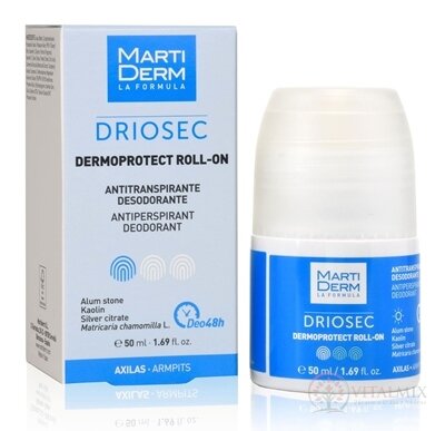 MartiDerm DRIOSEC DERMOPROTECT ROLL-ON antiperspirant s deodoračním účinkem, pro věštky typy pleti 1x50 ml