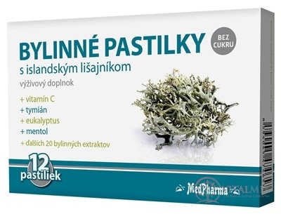MedPharma BYLINNÉ PASTILKY Bez cukru s islandským lišejníkem, 1x12 ks