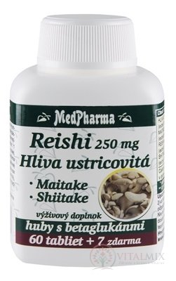 MedPharma REISHI 250 mg, Hlíva ústřičná tbl (houby s betaglukany) 60 + 7 zdarma (67 ks)