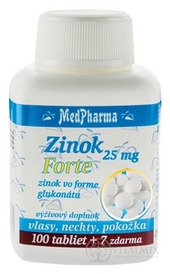MedPharma ZINEK 25 mg Forte tbl (zinek ve formě glukonátu) 100 + 7 zdarma (107 ks)