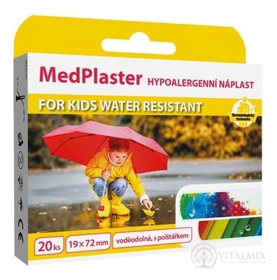 MedPlaster Náplast FOR KIDS WATER RESISTANT 19x72 mm, voděodolná s polštářkem, pro děti 1x20 ks