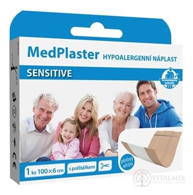 MedPlaster Náplast SENSITIVE 100x6 cm, z netkané textilie s polštářkem 1x1 ks