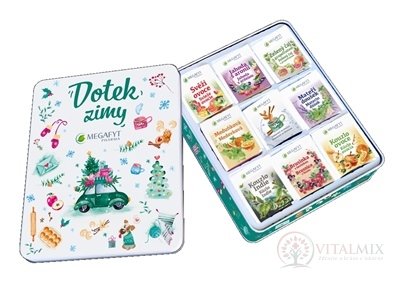 MEGAFYT Kolekce čajů DOTEK ZIMY plechová krabice (9 druhů po 8 sáčků) (72 ks) 1x134 g