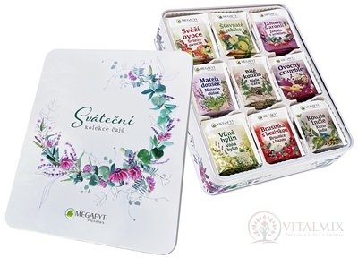 MEGAFYT SVÁTEČNÁ kolekce čajů plechová krabice (9 druhů po 8 sáčků) (72 ks) 1x130 g