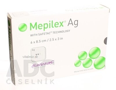 Mepilex Ag 6x8,5 cm měkký silikonový bakteriostatický obvaz na rány 1x5 ks