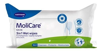 MoliCare SKIN Wet wipes 3v1 (modrá řada) vlhčené ubrousky s dimetikonem 1x30 ks