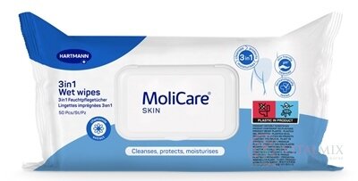 MoliCare SKIN Wet wipes 3v1 vlhčené ubrousky s heřmánkovým extraktem 1x50 ks