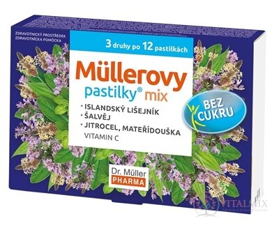 Müllerovy pastilky MIX bez cukru, 3 druhy po 12 ks, 1x36 ks
