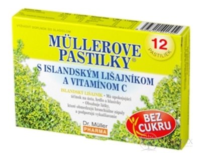 MÜLLEROVY PASTILKY S ISLAND. Lišejníků A VIT. C Bez cukru 1x12 ks