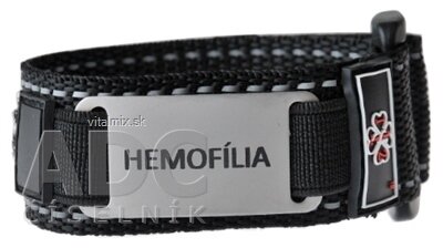 NÁRAMEK ZÁCHRANY hemofilie na suchý zip s nerezovou známkou, černý, dospělý 1x1 ks